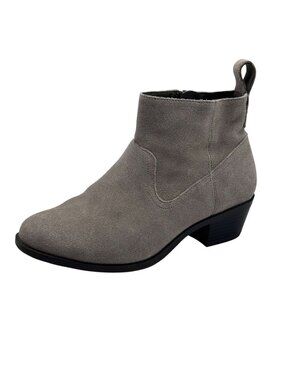 Vionic Vera Boots Womens Sz 6 Wide Gray Suede Ankle Side Zip Block Heel Leather